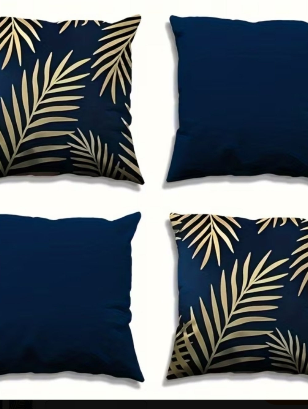 4pcs. Navy and Gold Palm Leaf Throw Pillow Set